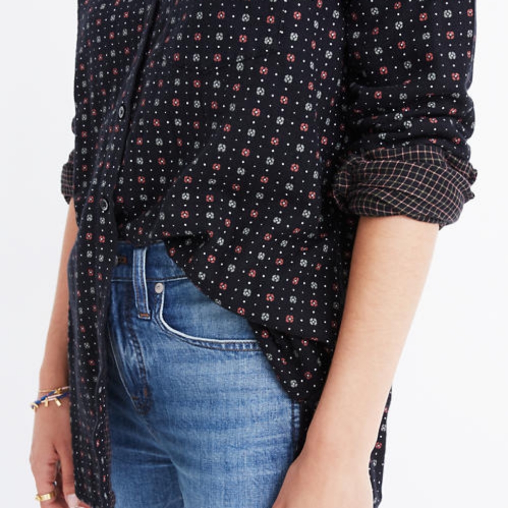 Madewell Oversized Ex-Boyfriend Button Front Shirt in Mayfair Foulard Size XS